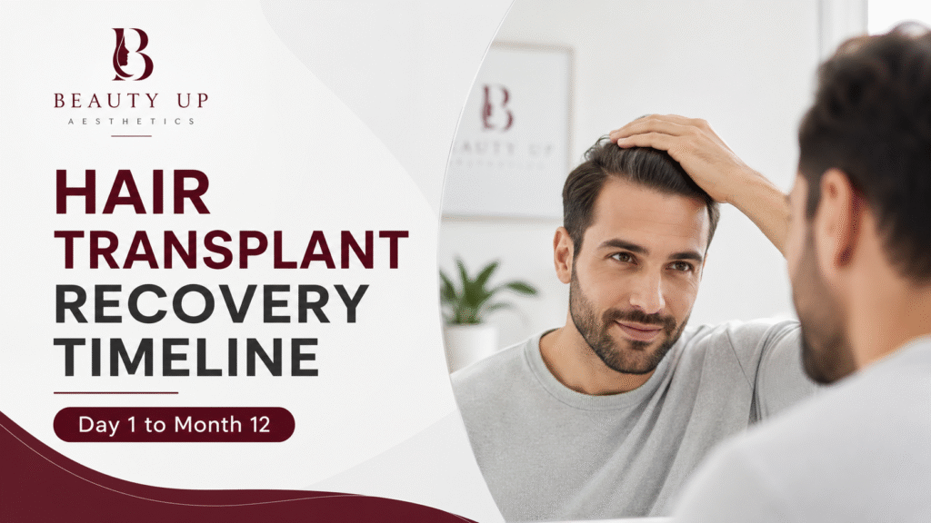 Hair transplant recovery timeline from day 1 to month 12