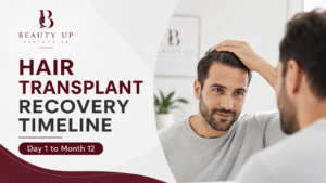 Hair transplant recovery timeline from day 1 to month 12