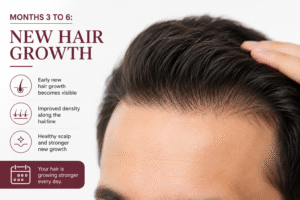 New hair growth and improving hairline density between months 3 and 6 after a hair transplant