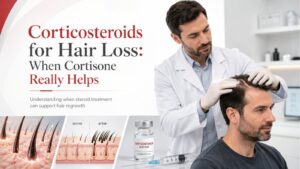 Corticosteroids for hair loss treatment and cortisone hair regrowth guide at Beauty Up Aesthetics Lahore