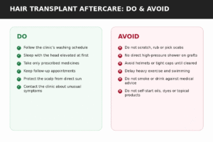 Hair transplant aftercare recovery timeline from day 1 to month 12